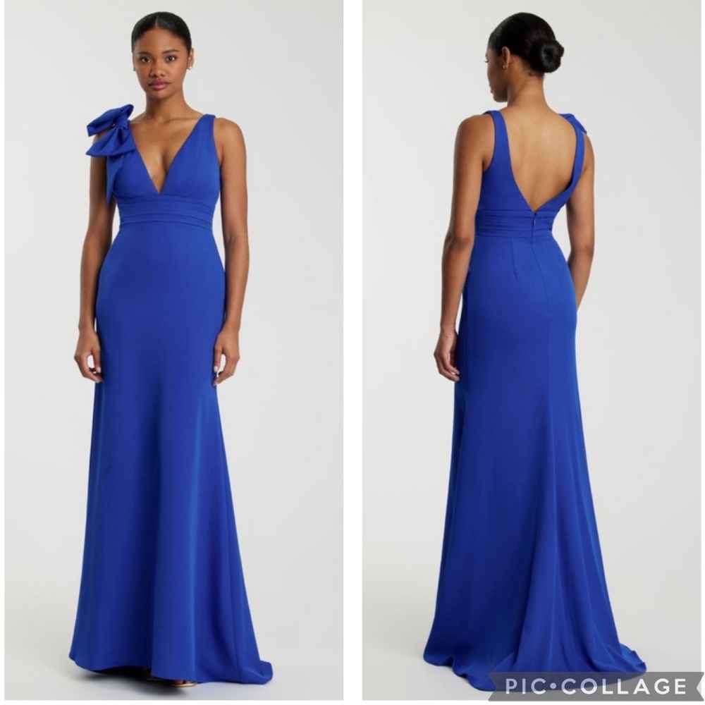 Mac Duggal Royal Blue One-Shoulder Bow-Accent Maxi Gown
